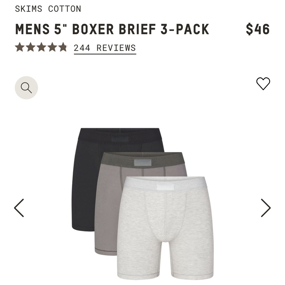 SKIMS Cotton Boxer Brief 3 Pack 5” Heather Multi NWT